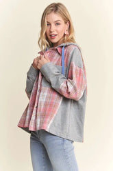 ADORA Button Down Plaid Hoodie Shacket OutfitFlow